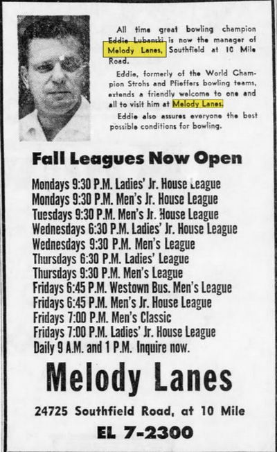 Melody Lanes - Aug 1967 Ad